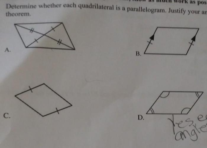 Determine whether each quadrilateral is a parallelogram. justify your answer